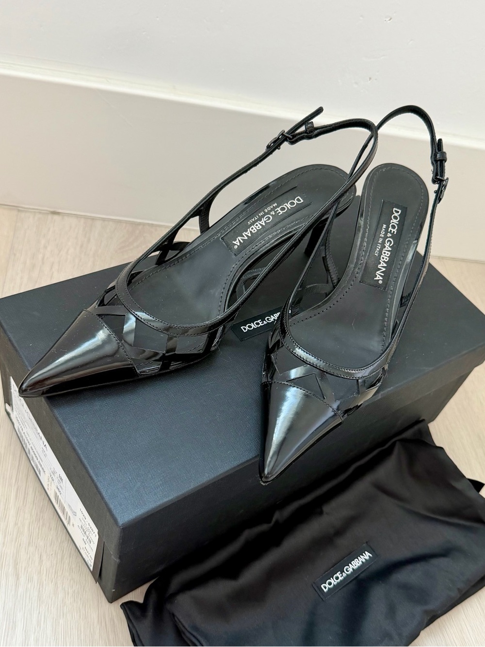 Dolce & Gabbana Glossy Black Slingback Pumps
